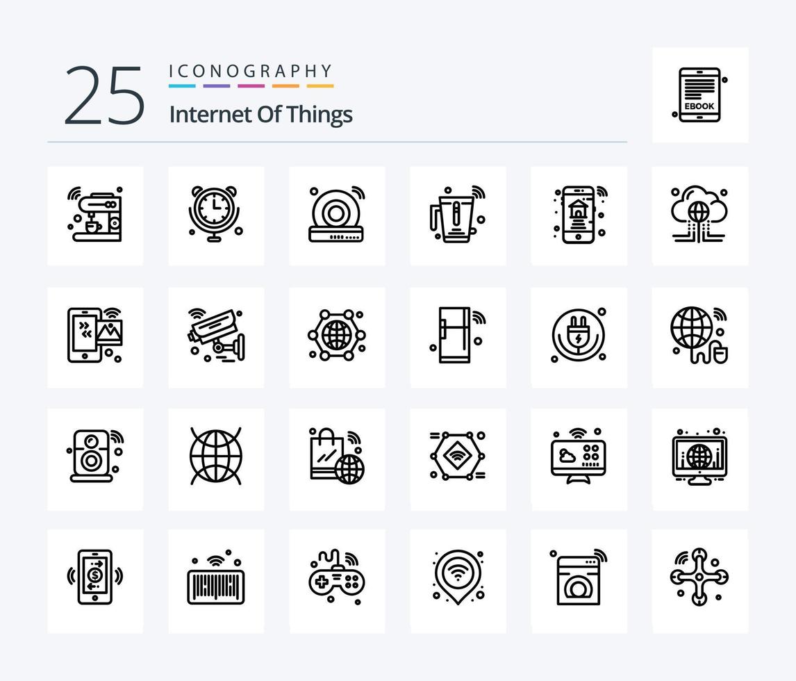 Internet di cose 25 linea icona imballare Compreso Internet. miscelatore. Internet di le cose. succo. Internet vettore