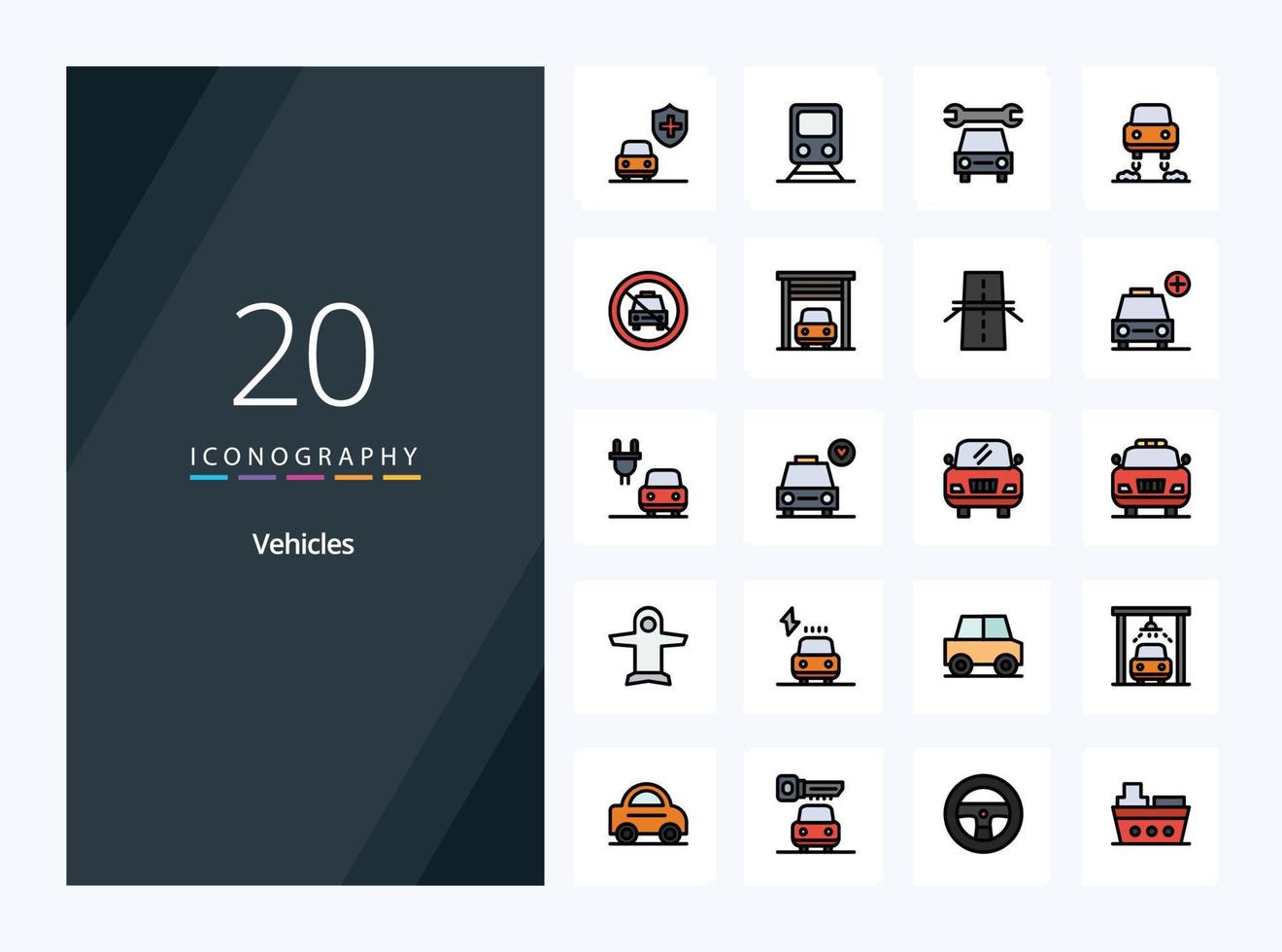 20 veicoli linea pieno icona per presentazione vettore
