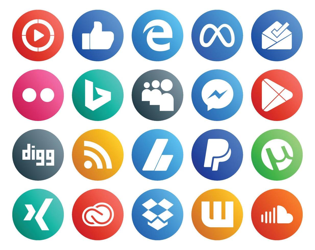 20 sociale media icona imballare Compreso paypal adsense bing rss applicazioni vettore