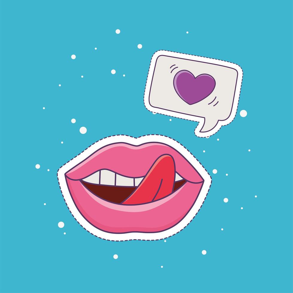 labbra lingua fuori amore patch moda badge adesivo decorazione icona vettore