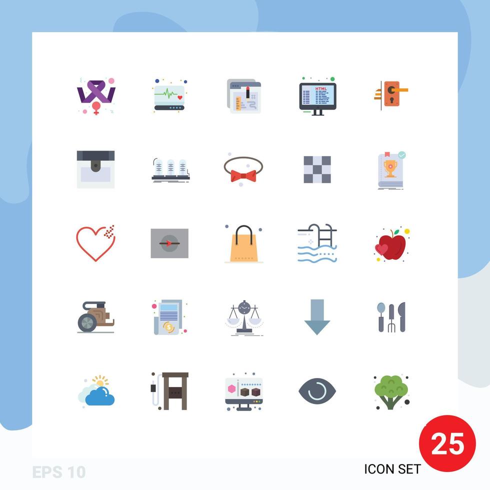 mobile interfaccia piatto colore impostato di 25 pittogrammi di serratura html del browser codifica file modificabile vettore design elementi