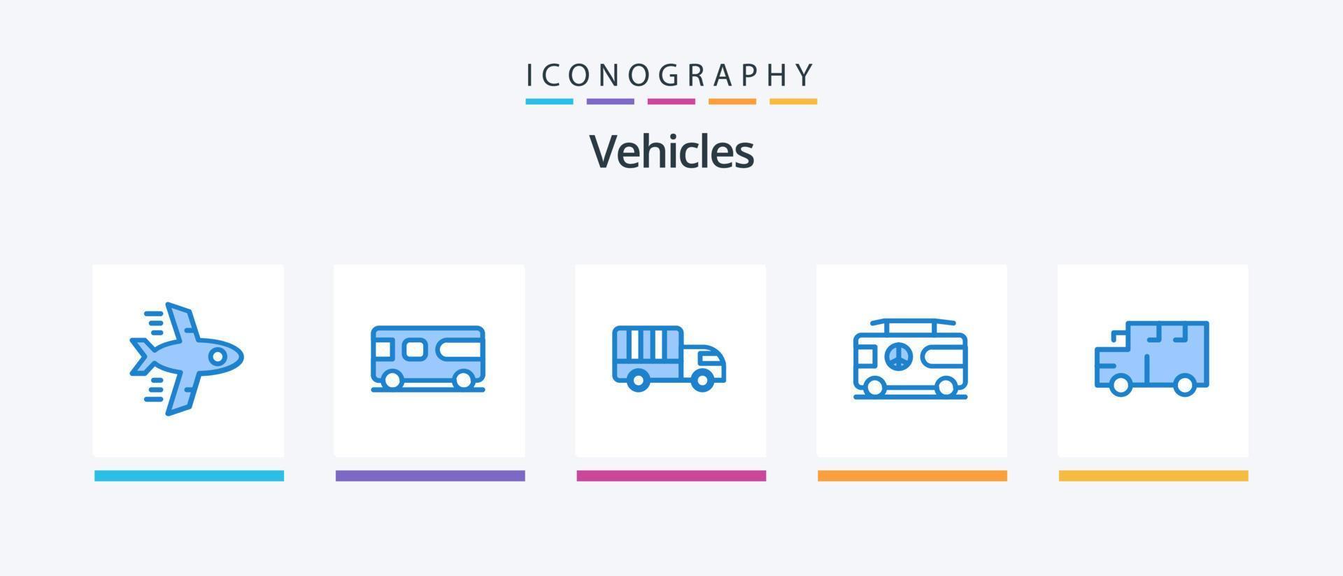 veicoli blu 5 icona imballare Compreso trasporto. autobus. camion. furgone. hippy. creativo icone design vettore