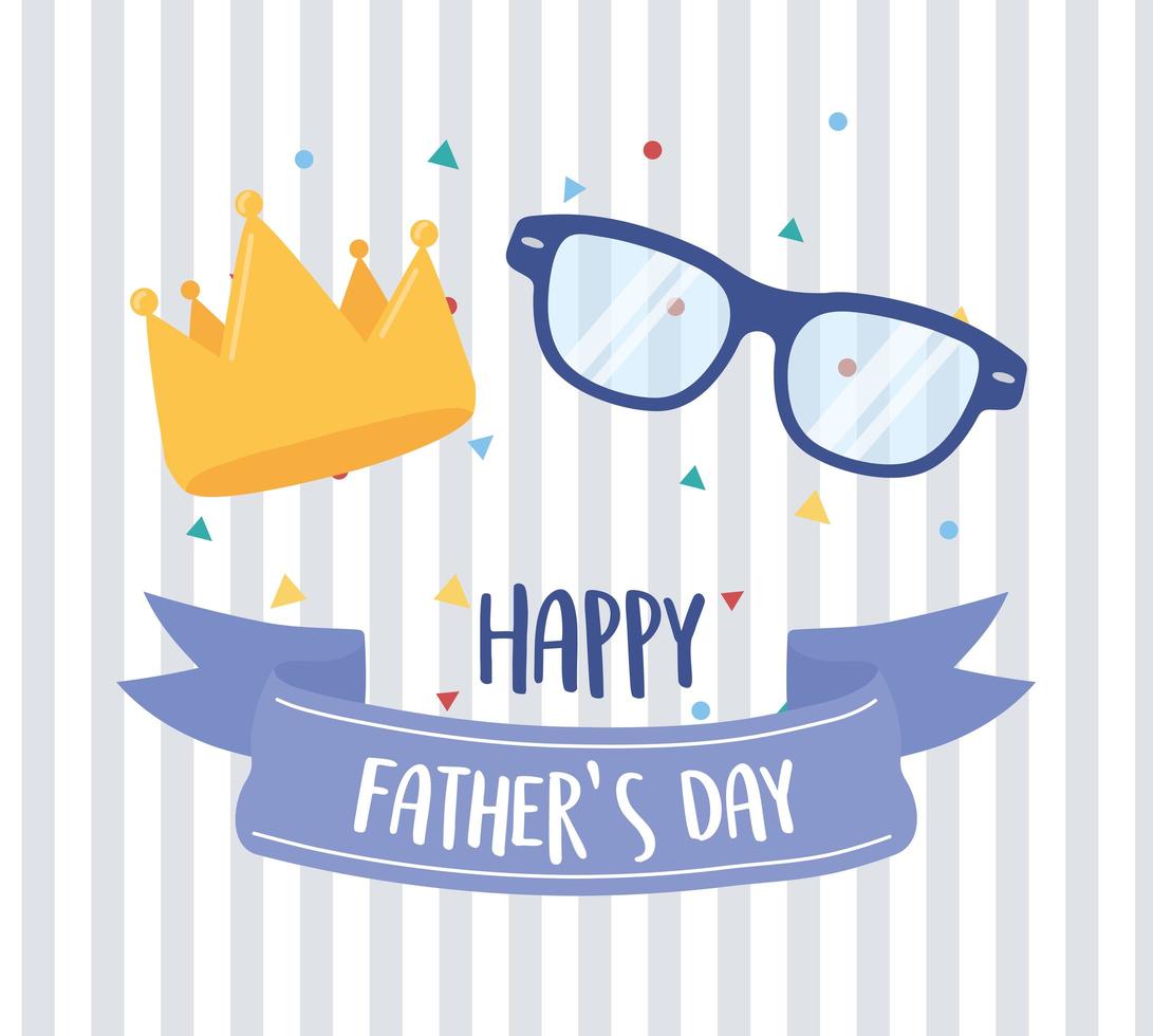 felice giorno di padri, corona d'oro e sfondo di occhiali vettore