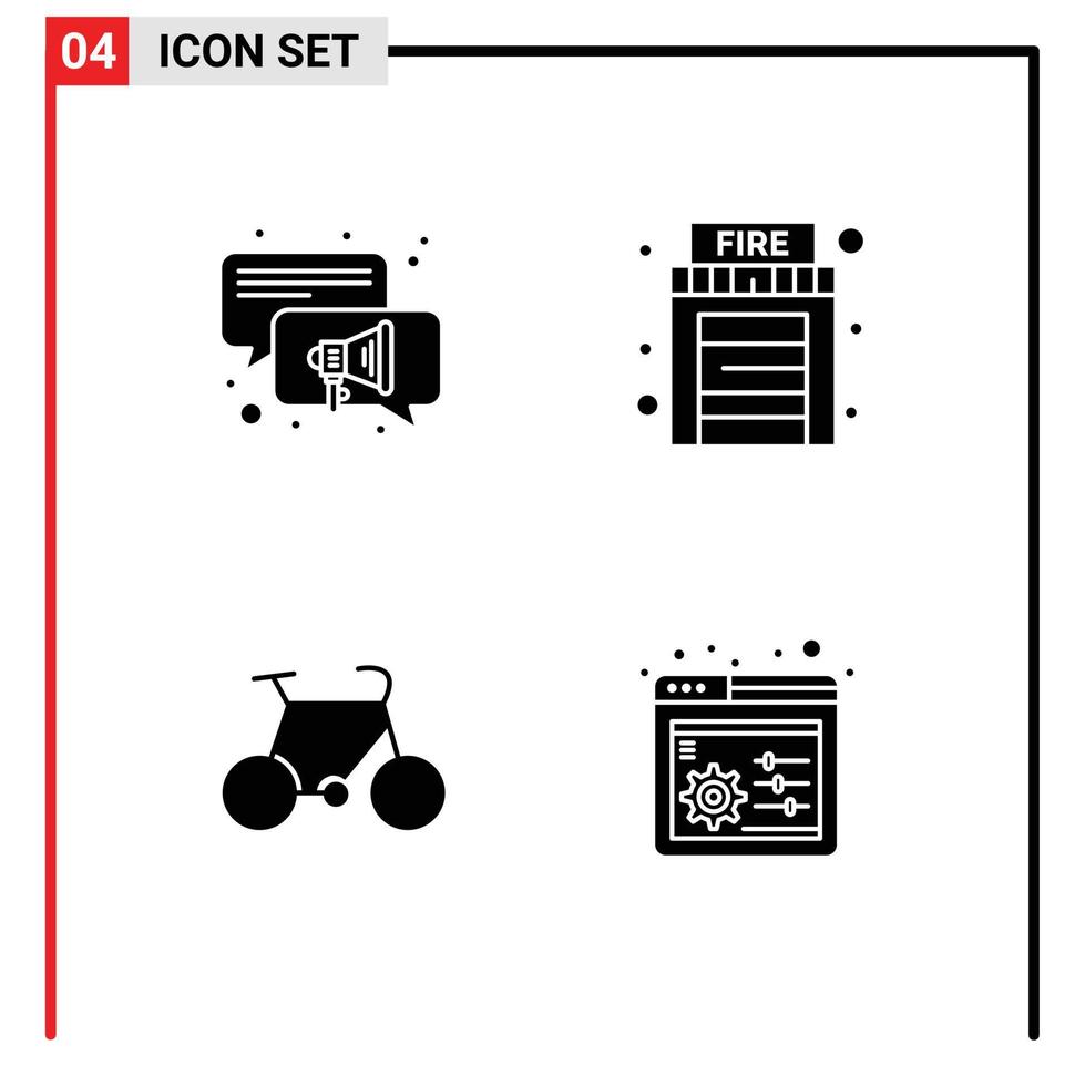 impostato di 4 moderno ui icone simboli segni per conversazione viaggio fuoco bicicletta pannello modificabile vettore design elementi
