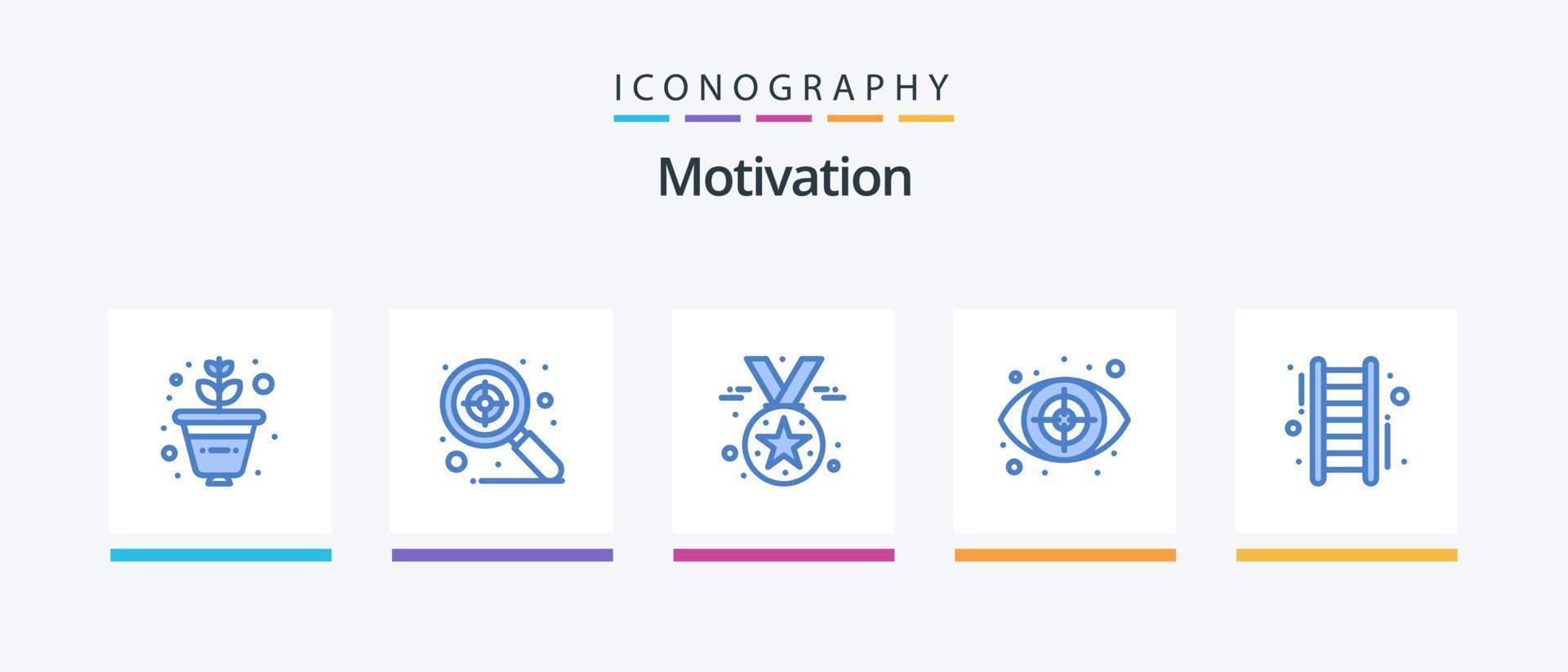 motivazione blu 5 icona imballare Compreso successo. su. stella. scala. indagine. creativo icone design vettore