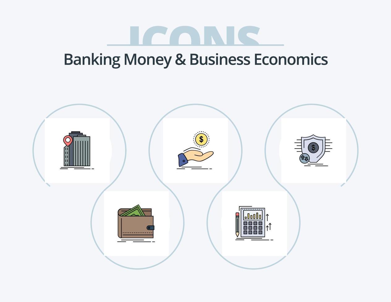 bancario i soldi e attività commerciale economia linea pieno icona imballare 5 icona design. finanza. Contanti. rimborso. i soldi. flusso vettore