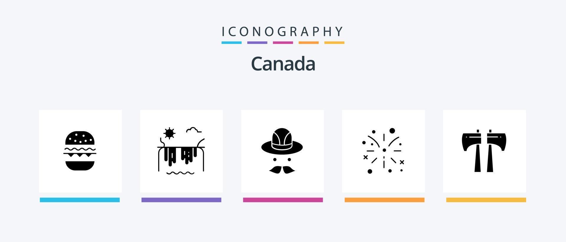 Canada glifo 5 icona imballare Compreso . Canada. cap. ascia. fuoco opera. creativo icone design vettore