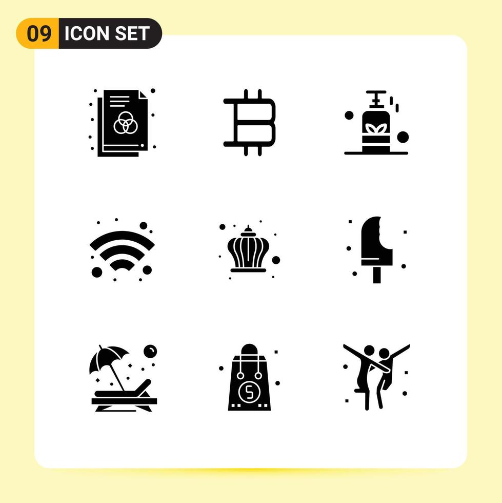 9 creativo icone moderno segni e simboli di re corona massaggio senza fili tecnologia modificabile vettore design elementi