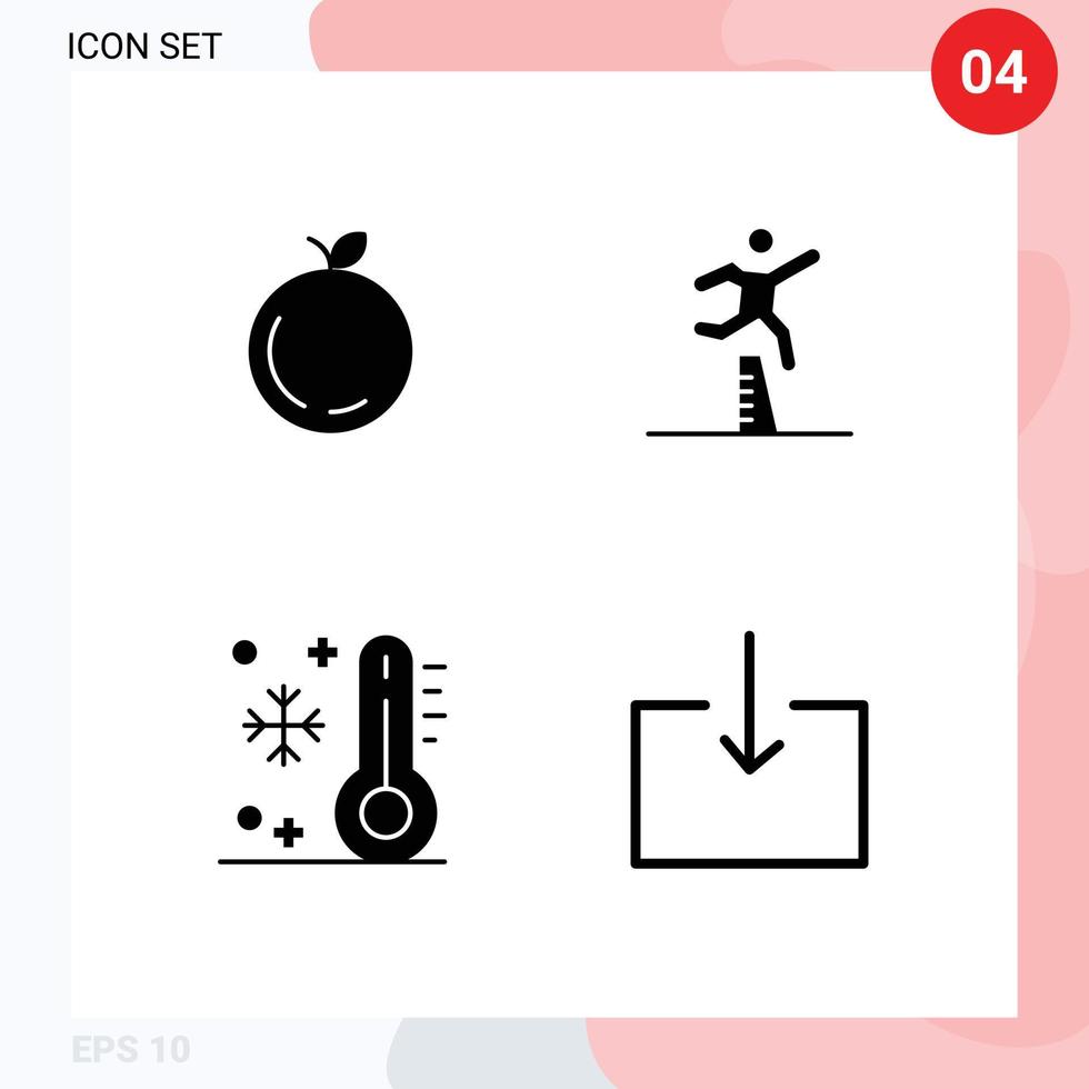 moderno impostato di 4 solido glifi pittogramma di Mela Basso atleta in esecuzione temperatura modificabile vettore design elementi