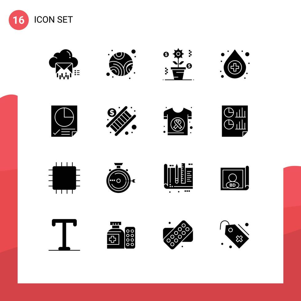 mobile interfaccia solido glifo impostato di 16 pittogrammi di pagina dati attività commerciale farmacia antidoto modificabile vettore design elementi