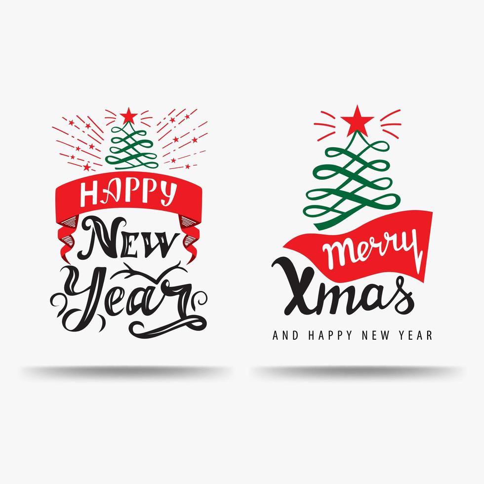 buon natale e felice anno nuovo, segni calligrafici di natale a forma di albero di natale vettore