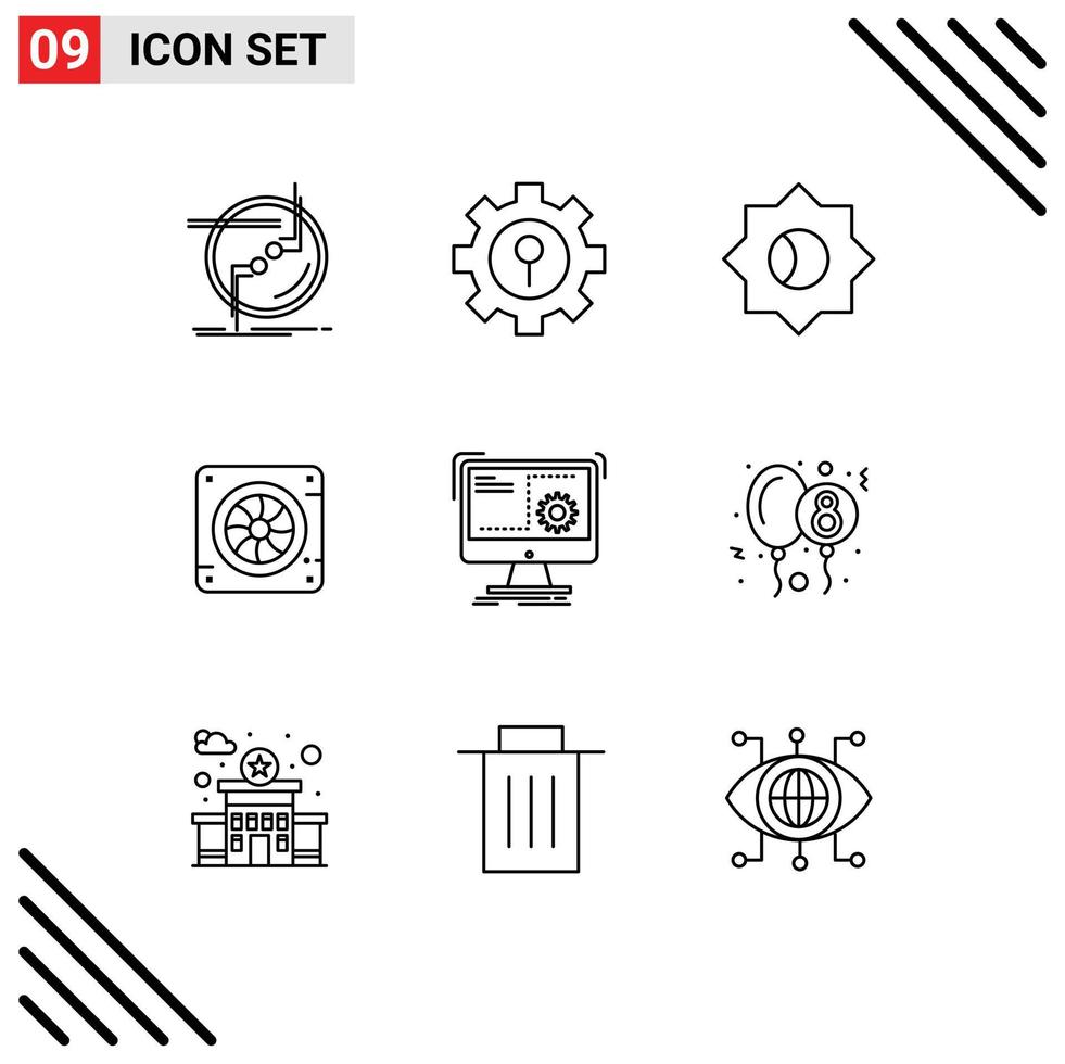 mobile interfaccia schema impostato di 9 pittogrammi di computer aria ambientazione fan computer modificabile vettore design elementi