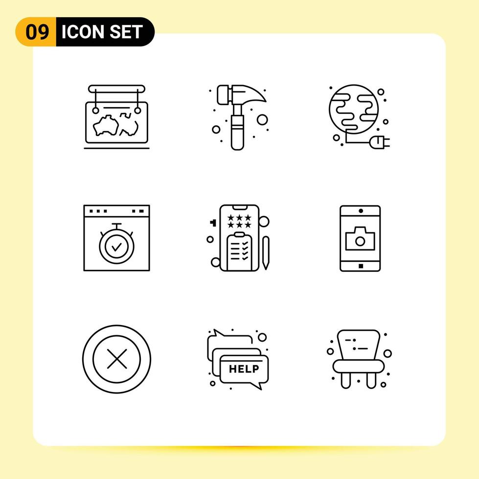 9 creativo icone moderno segni e simboli di mobile cronometro energia pagina del browser modificabile vettore design elementi