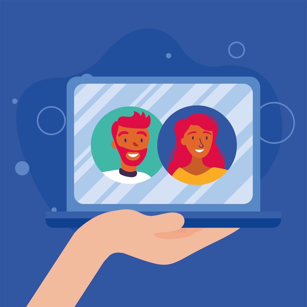 avatar di donna e uomo sul computer portatile nel disegno vettoriale di chat video