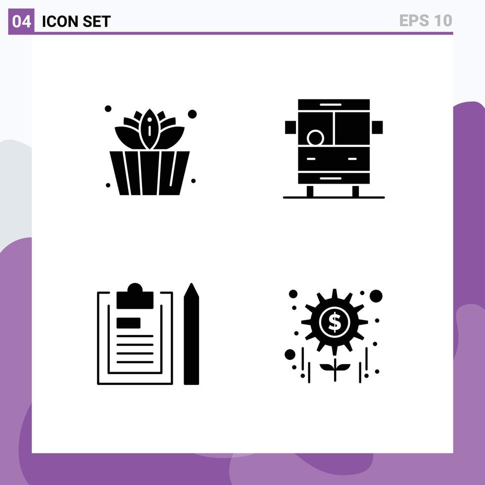 4 utente interfaccia solido glifo imballare di moderno segni e simboli di secchio file autobus scuola autobus Piano modificabile vettore design elementi