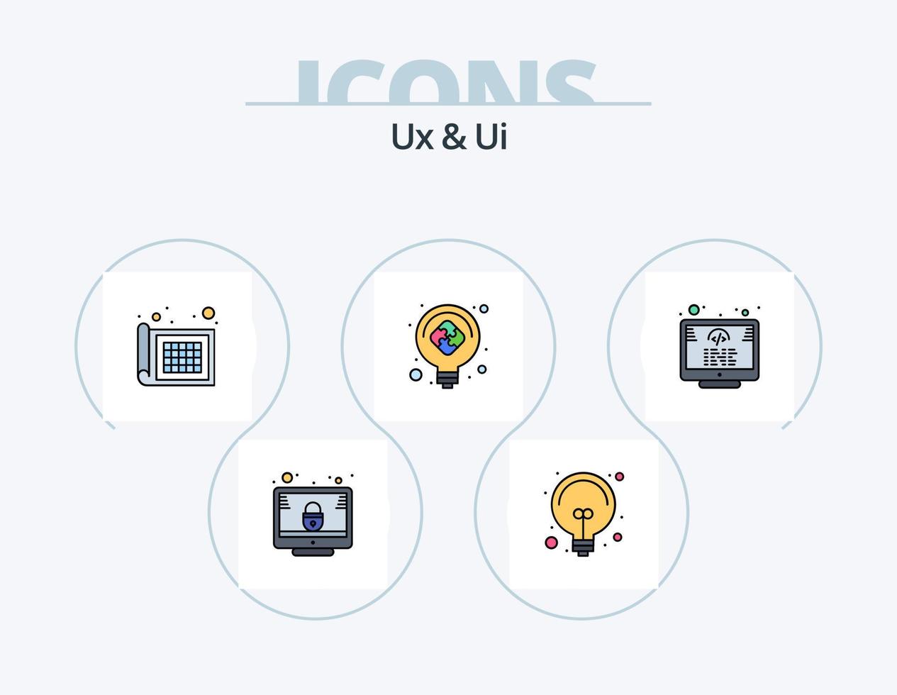 UX e ui linea pieno icona imballare 5 icona design. tag. codifica. qualità. globo. globale vettore