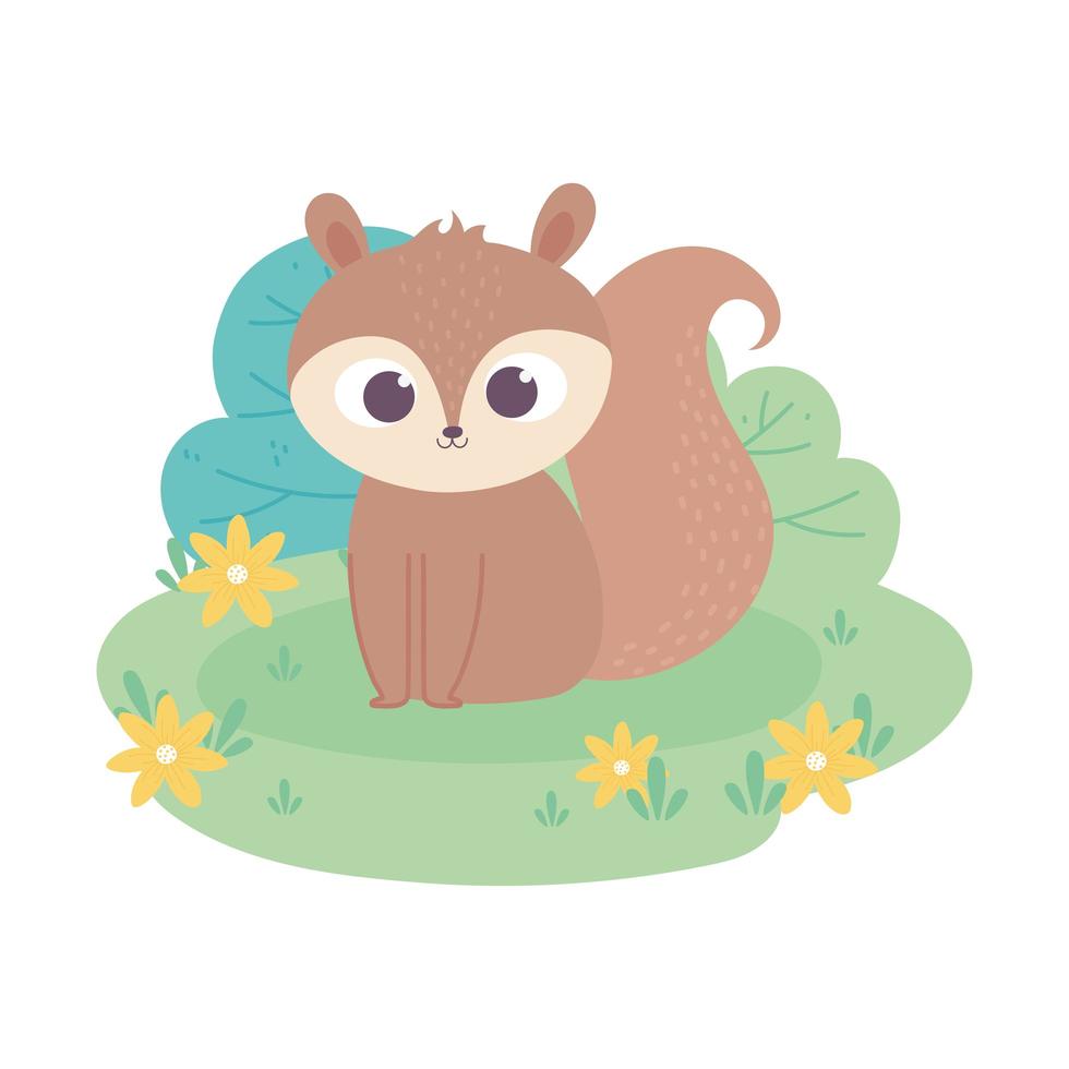 carino piccolo scoiattolo cartone animato animale adorabile con fiori vettore