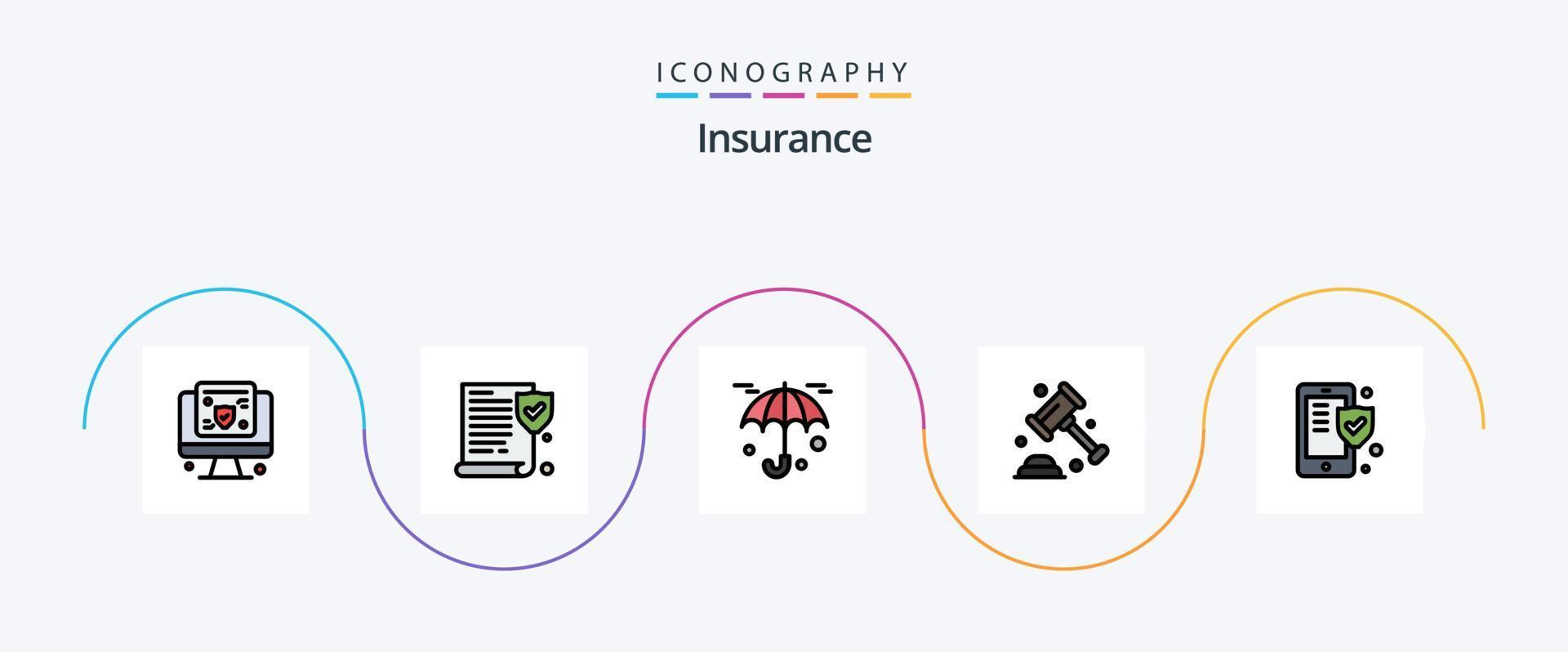 assicurazione linea pieno piatto 5 icona imballare Compreso scudo. assicurazione. protezione. Telefono. sicurezza vettore