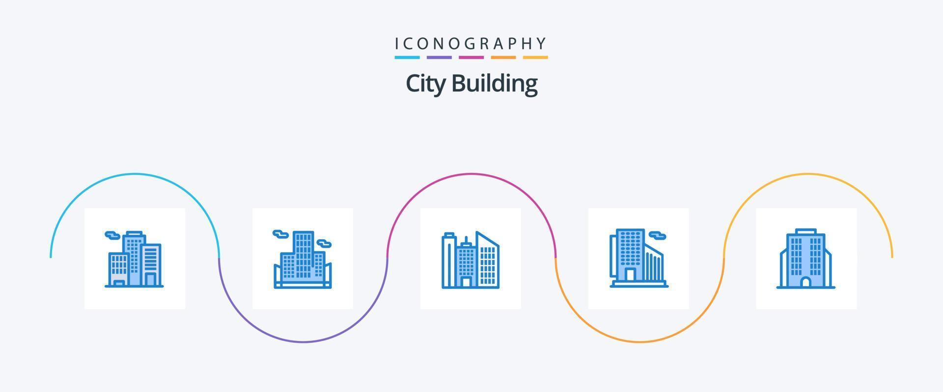 città edificio blu 5 icona imballare Compreso . attività commerciale. vettore