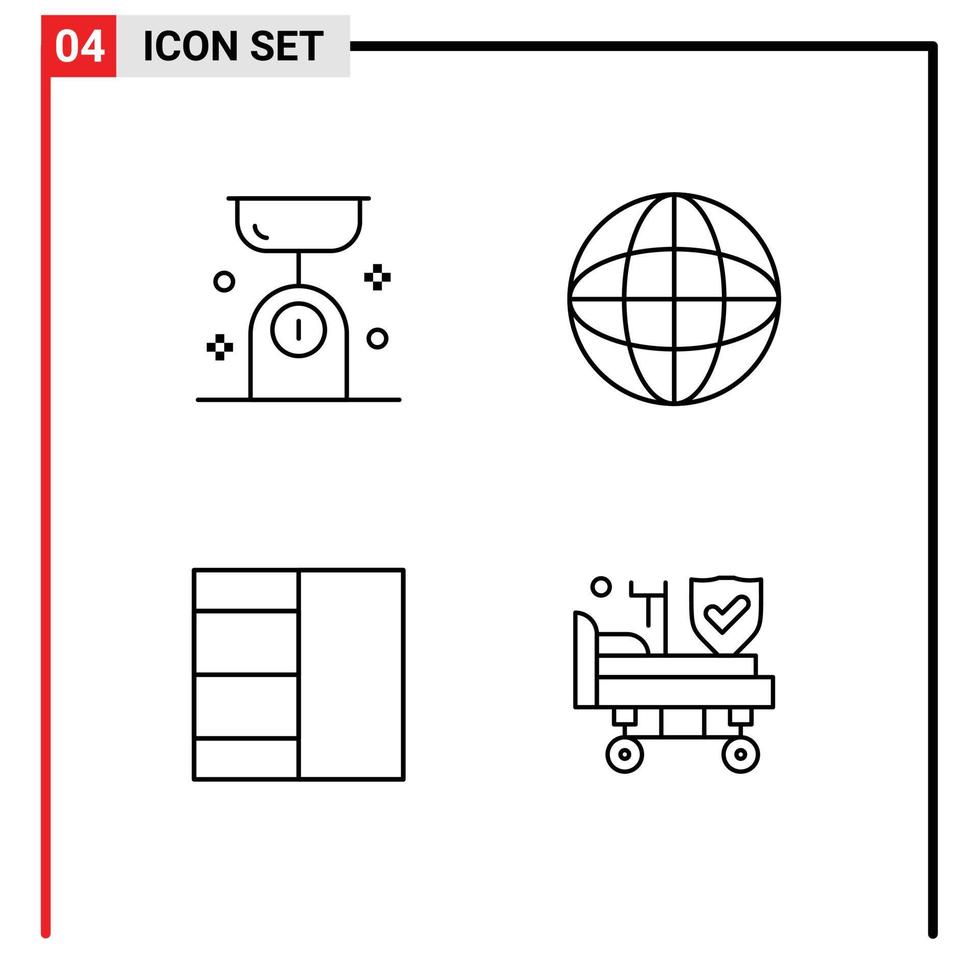 moderno impostato di 4 riga piena piatto colori pittogramma di equilibrio disposizione cucina Internet ospedale modificabile vettore design elementi
