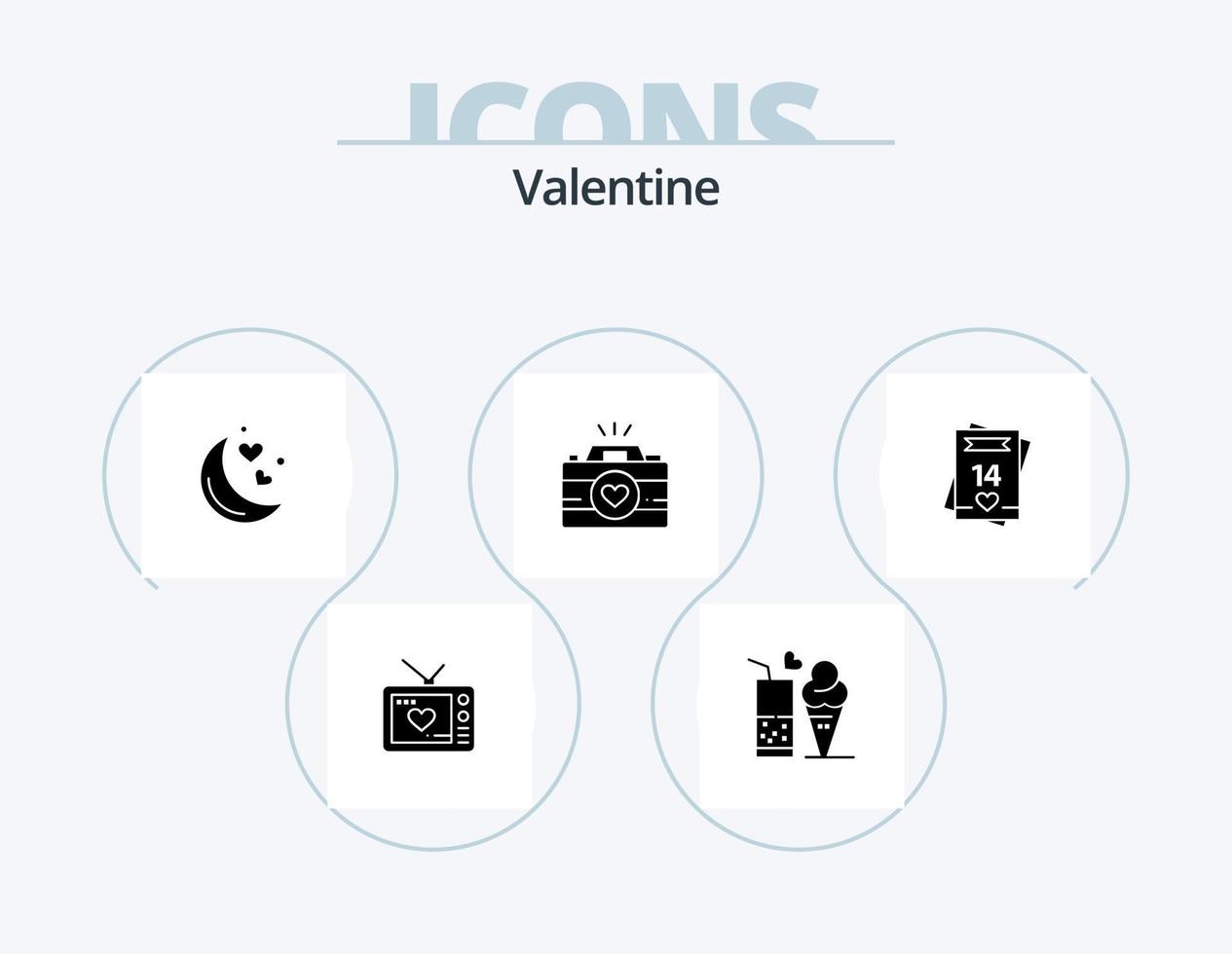 San Valentino glifo icona imballare 5 icona design. Luna. giorno. cibo. san valentino. cono vettore