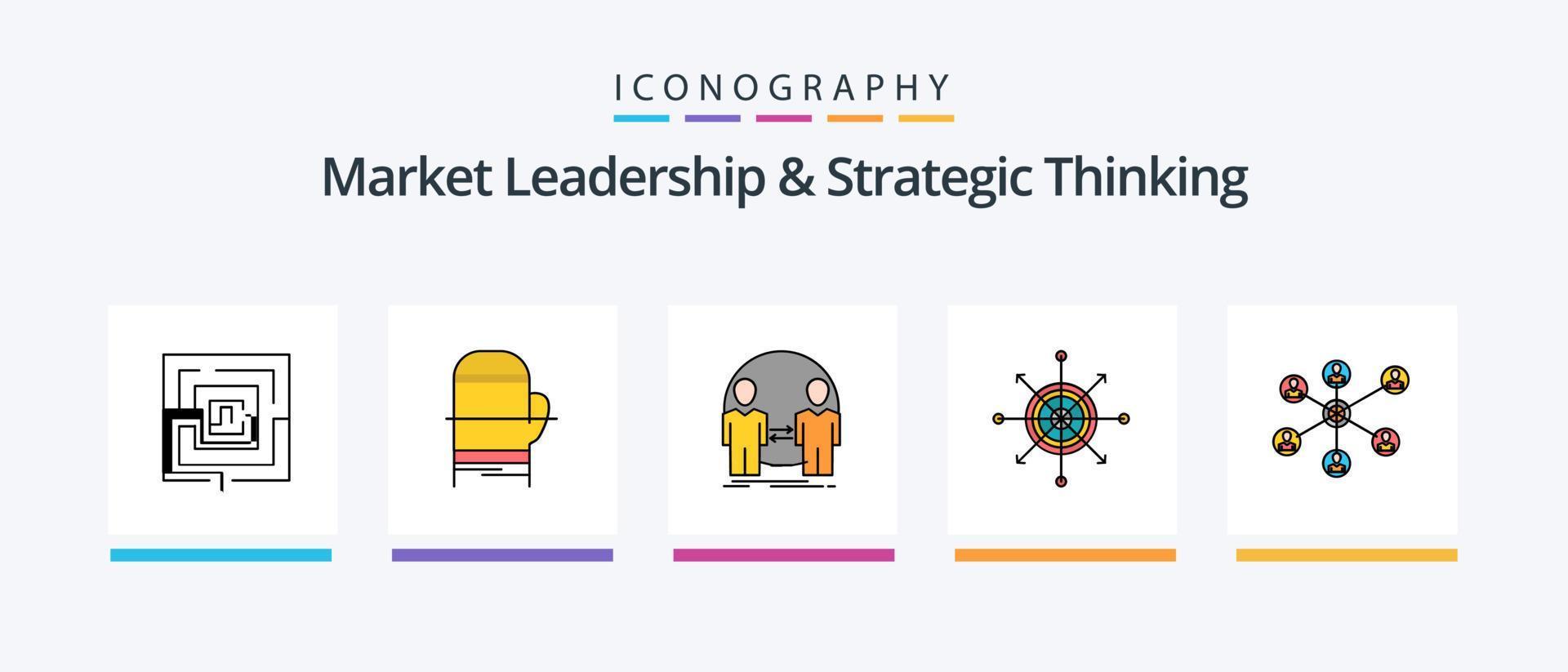 mercato comando e strategico pensiero linea pieno 5 icona imballare Compreso fattura. presentazione. trasferimento. picco. creativo icone design vettore