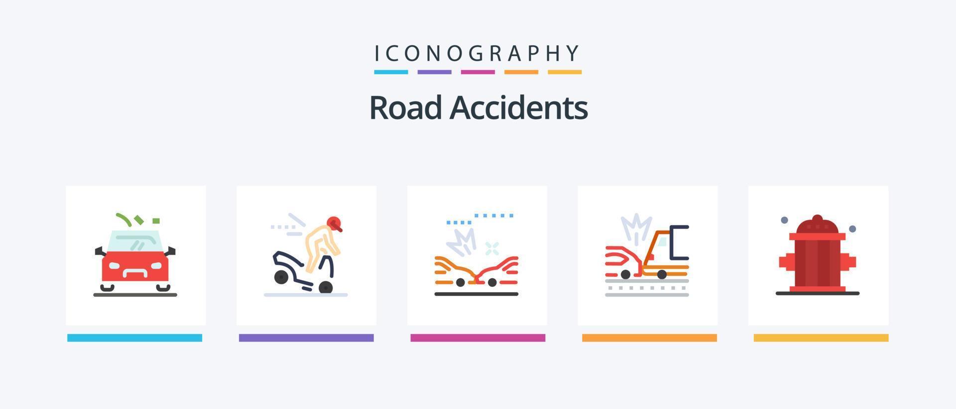 strada incidenti piatto 5 icona imballare Compreso pompiere. pompiere. macchina. camion. macchina. creativo icone design vettore
