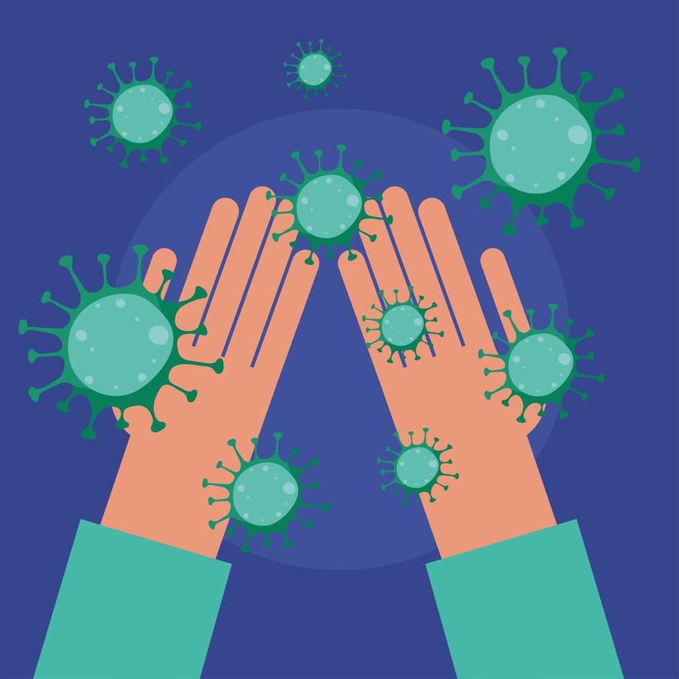 mani pulite e disegno vettoriale virus covid 19