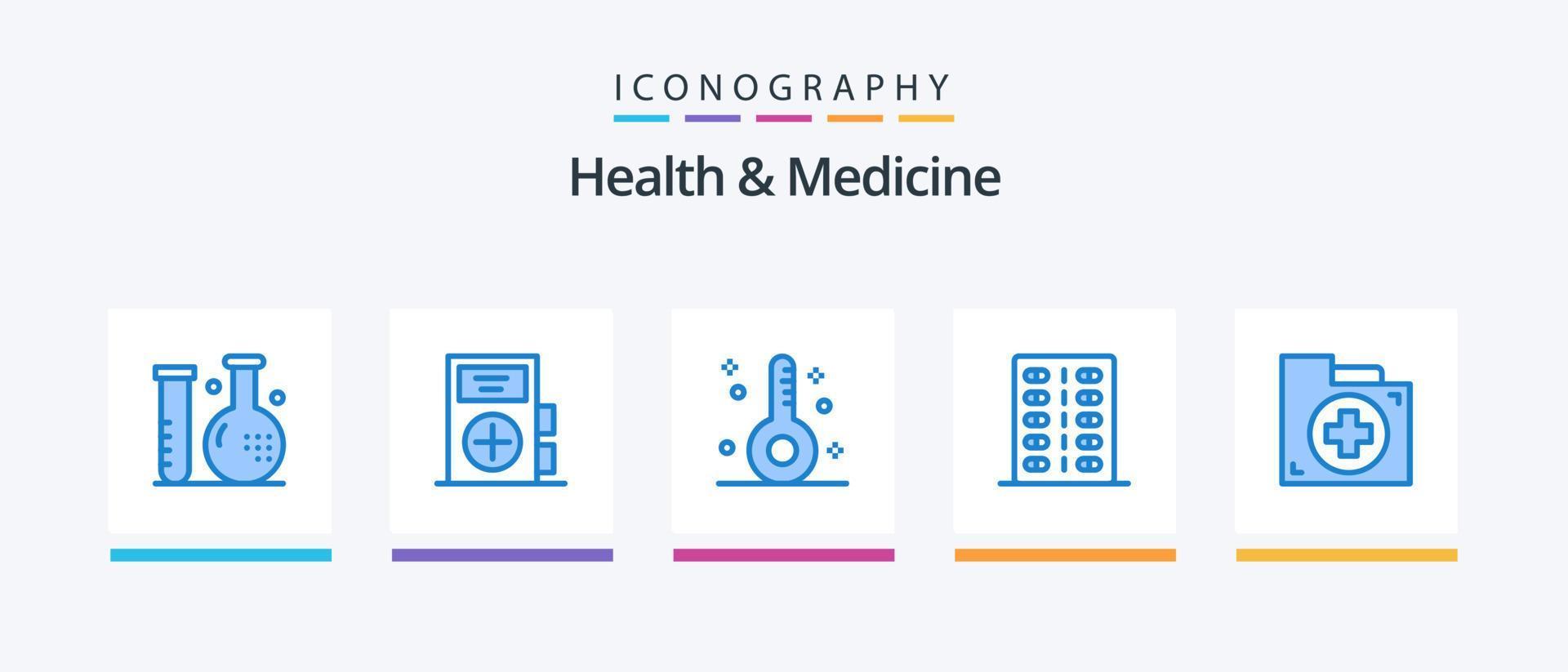 Salute e medicina blu 5 icona imballare Compreso . modulo. cartella. documento. creativo icone design vettore