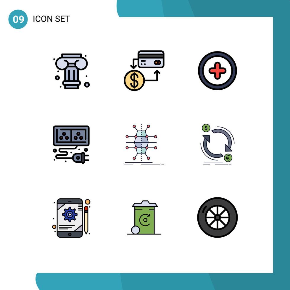 9 creativo icone moderno segni e simboli di infrastruttura distribuzione interfaccia energia cavo modificabile vettore design elementi