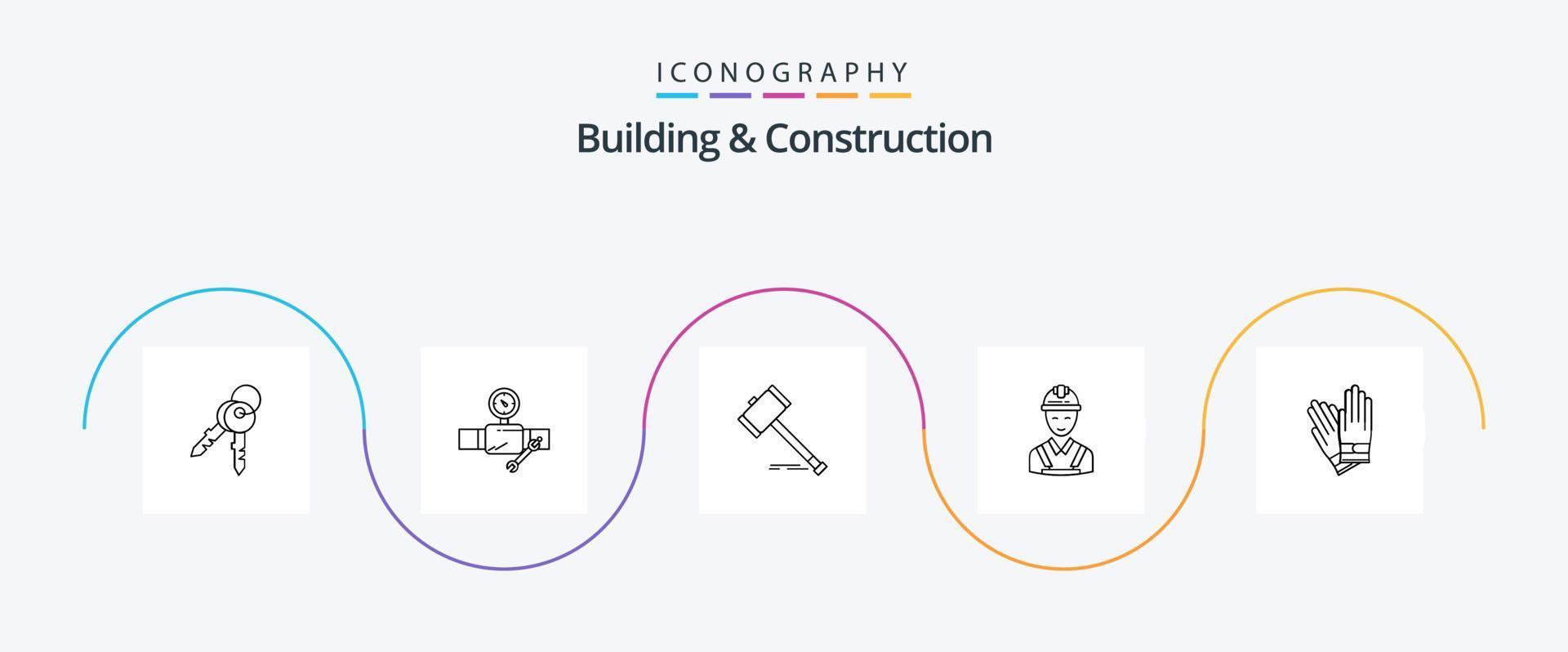 edificio e costruzione linea 5 icona imballare Compreso costruzione. legale. calibro. legge. martelletto vettore