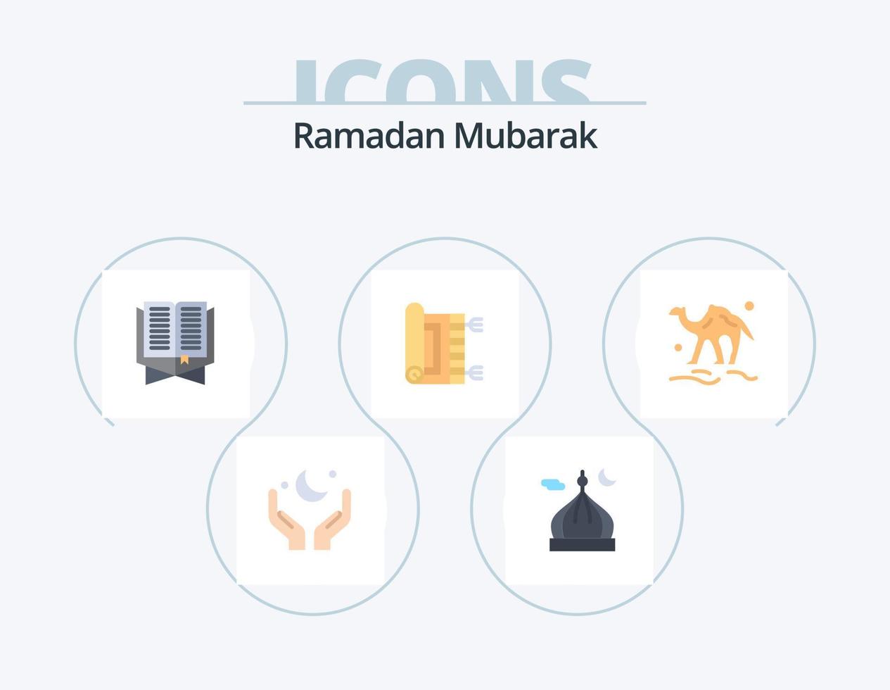 Ramadan piatto icona imballare 5 icona design. tappeto. tappeto. Luna. segnalibro. Islam vettore