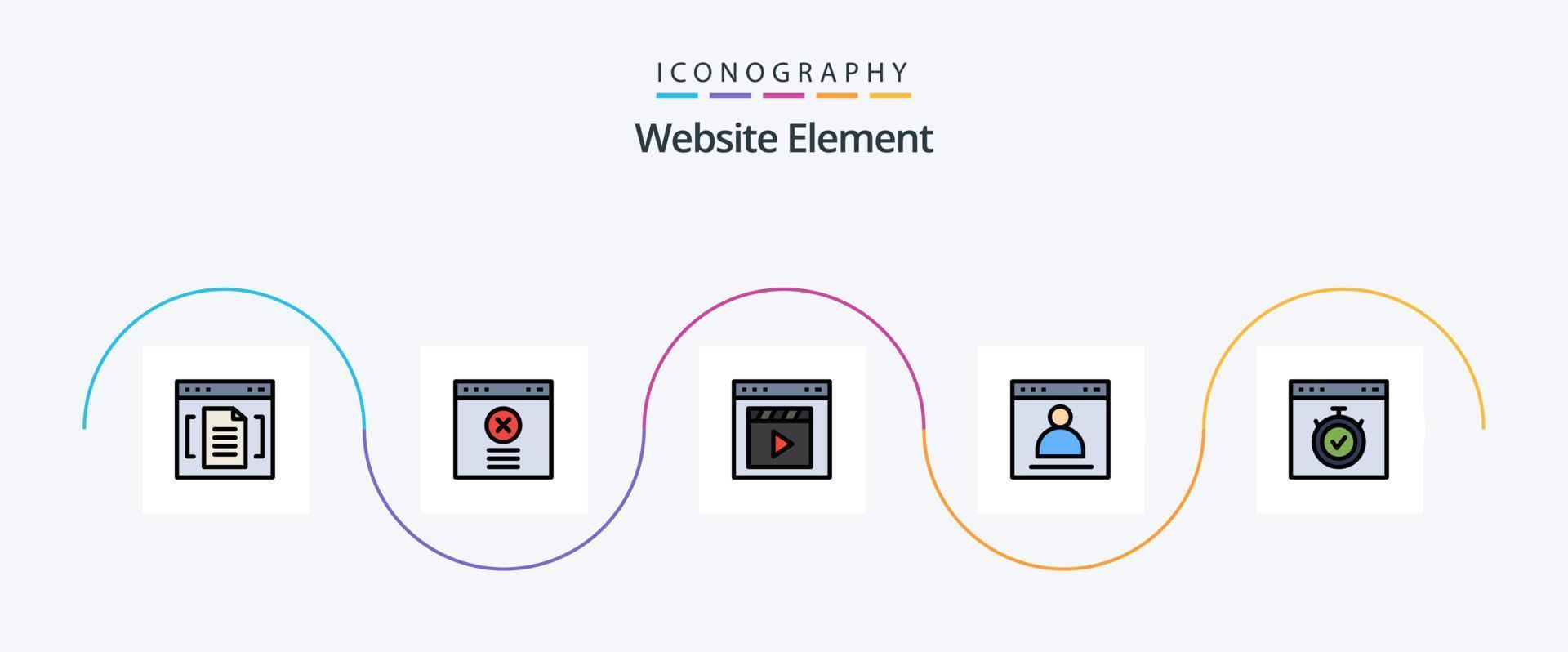 sito web elemento linea pieno piatto 5 icona imballare Compreso profilo. Accedere. browser. interfaccia. film vettore