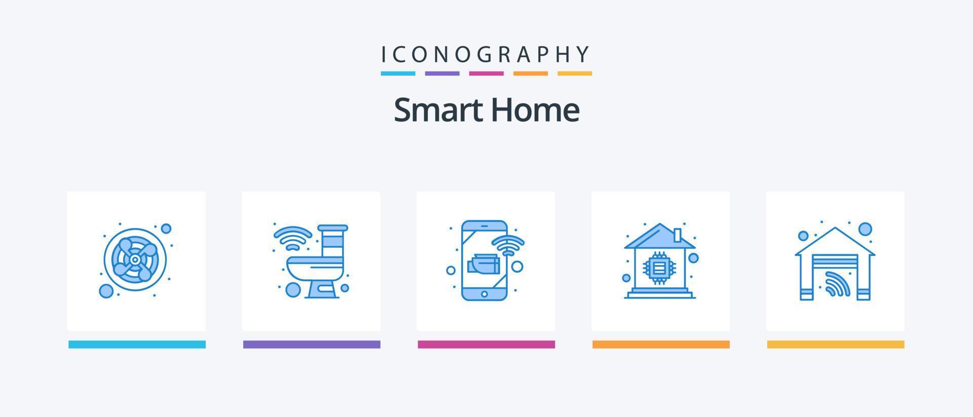 inteligente casa blu 5 icona imballare Compreso microchip. casa automazione. inteligente. patata fritta. disco. creativo icone design vettore