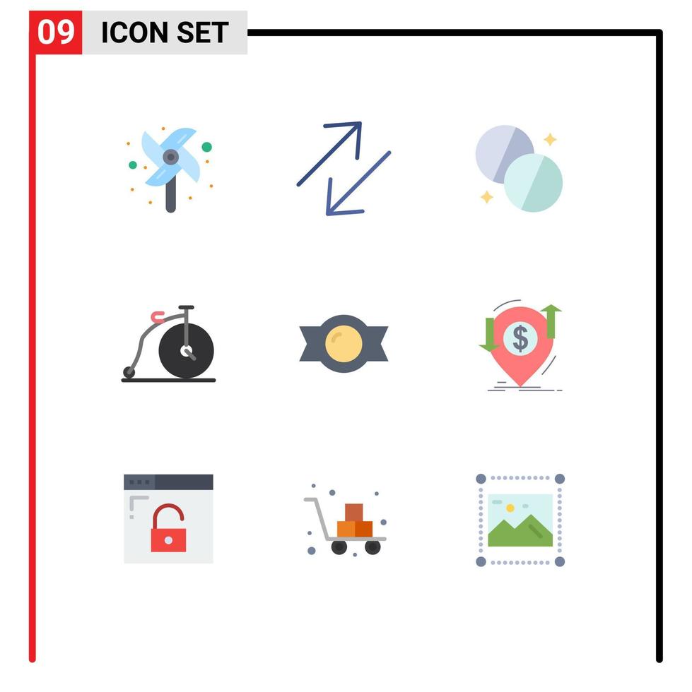 moderno impostato di 9 piatto colori pittogramma di transazione caramella medico bonbon mezzi di trasporto modificabile vettore design elementi