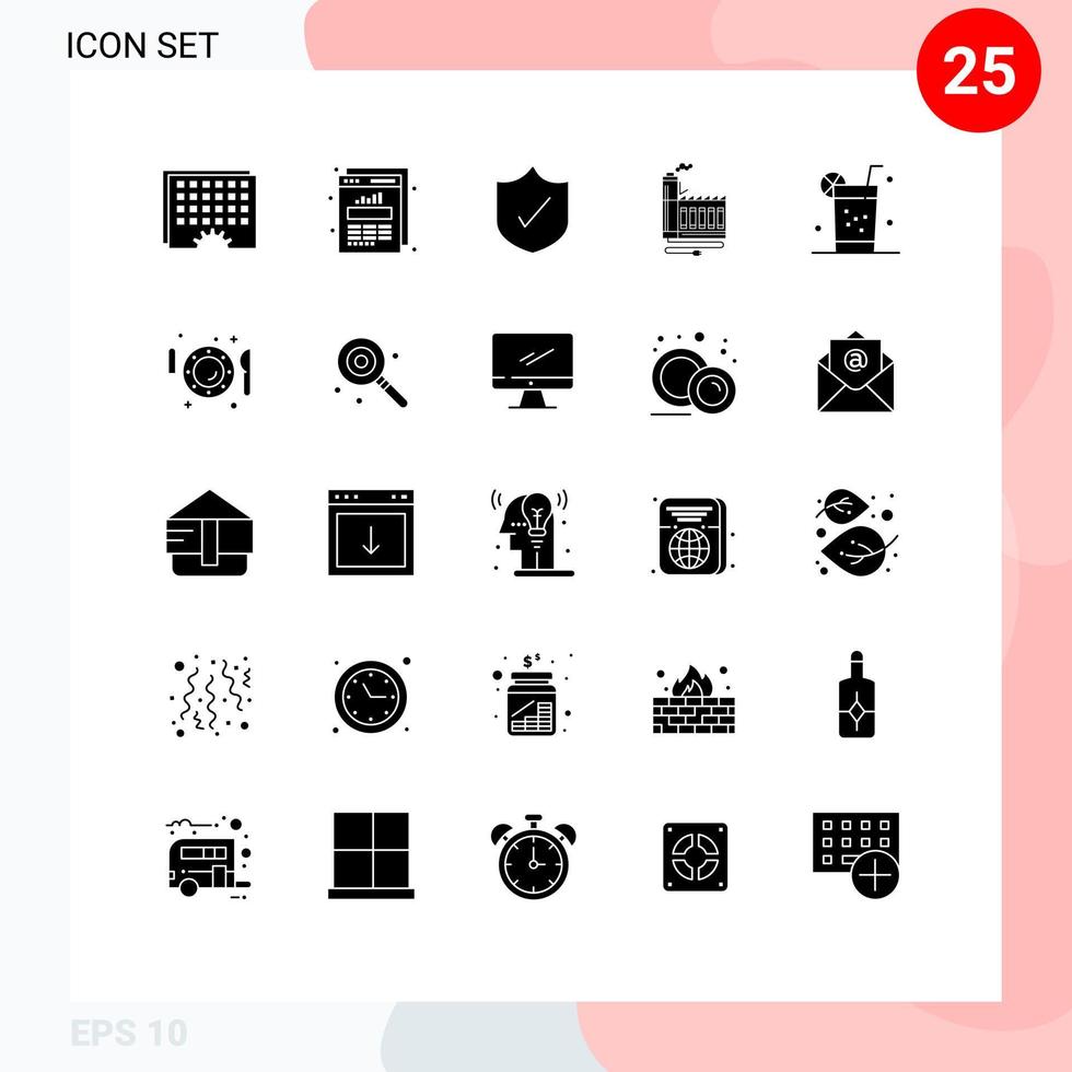 impostato di 25 moderno ui icone simboli segni per frutta fabbrica ragnatela statistiche energia consumo modificabile vettore design elementi