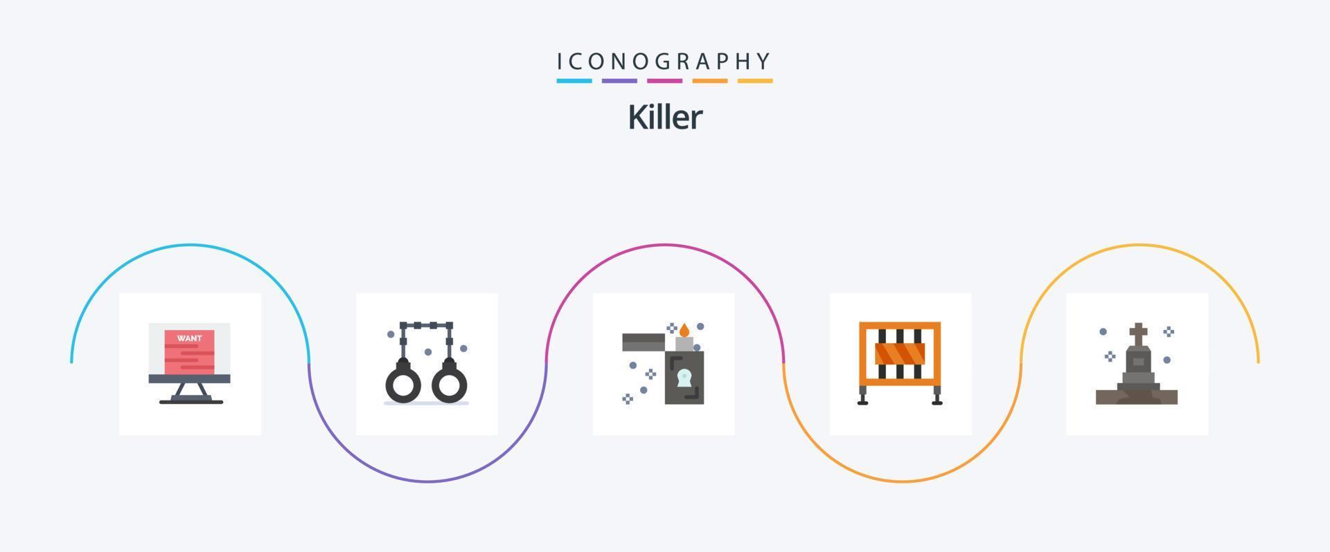 uccisore piatto 5 icona imballare Compreso funerale. segnalazione. fuoco. cancello. barriera vettore