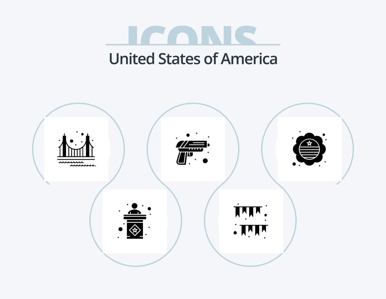 Stati Uniti d'America glifo icona imballare 5 icona design. arma. sicurezza. festa. pistola. punto di riferimento vettore