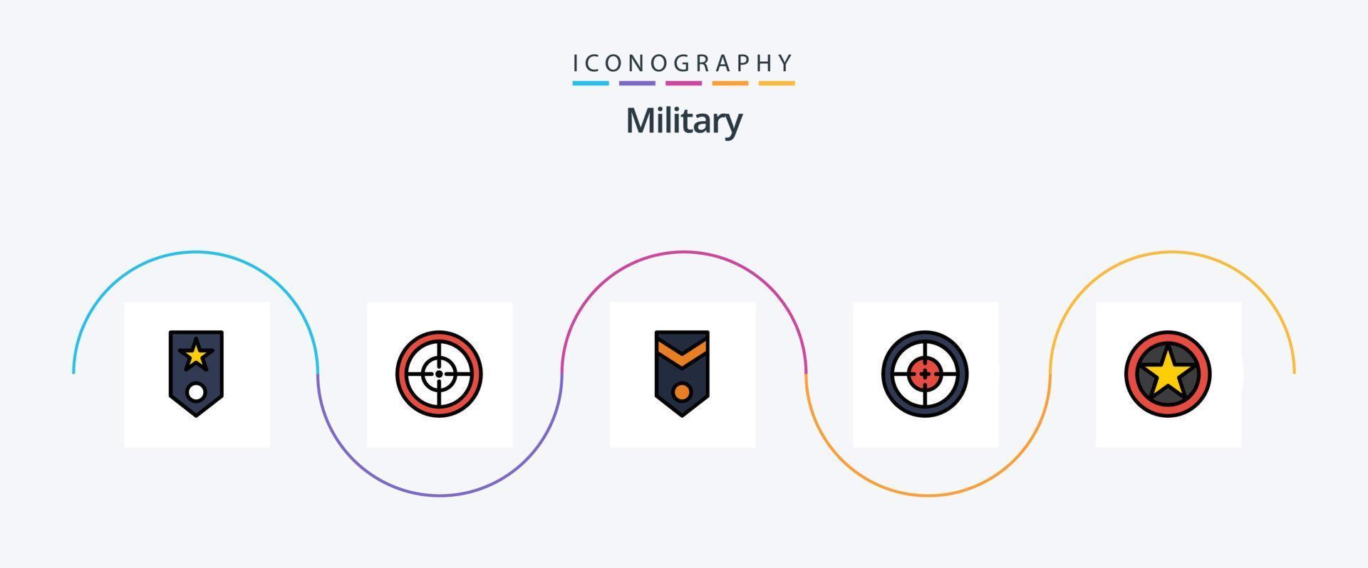 militare linea pieno piatto 5 icona imballare Compreso obbiettivo. militare. distintivo. distintivo. strisce vettore