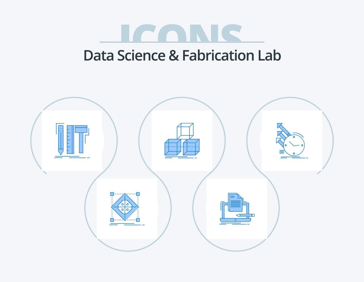 dati scienza e costruzione laboratorio blu icona imballare 5 icona design. impilato. organizzare. elenco. matita. digitale vettore