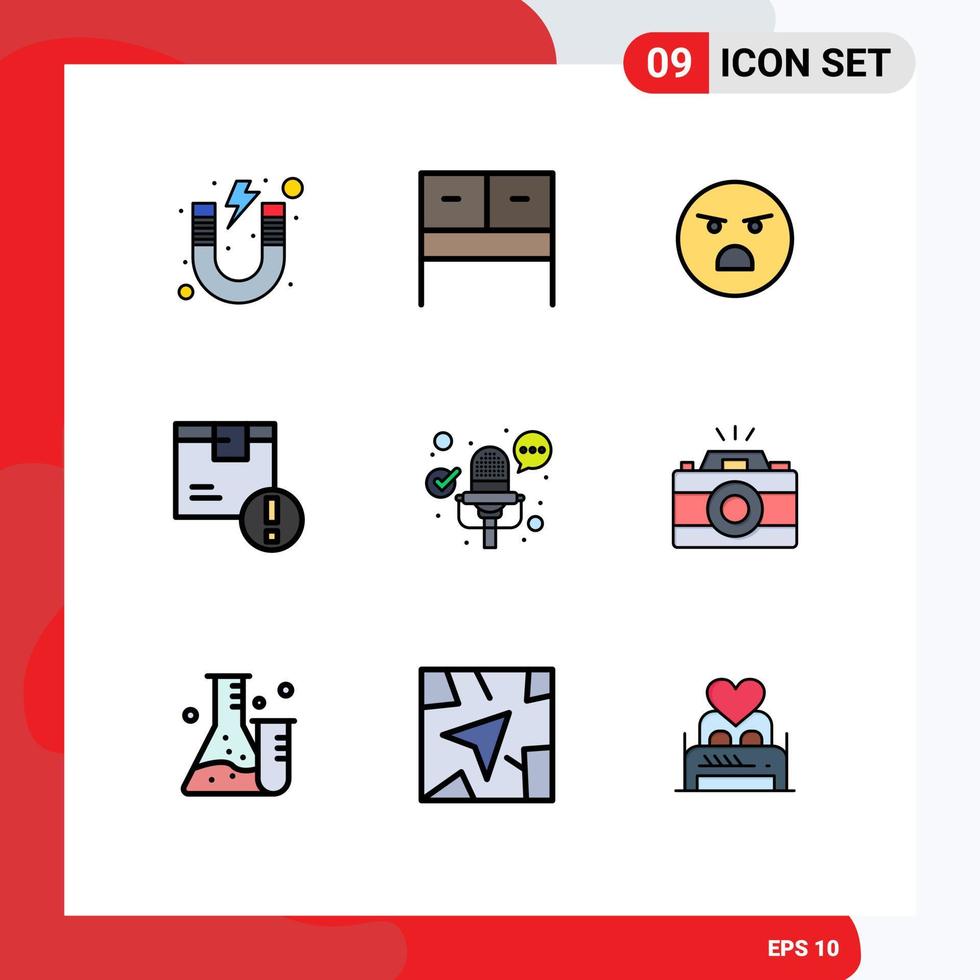 gruppo di 9 riga piena piatto colori segni e simboli per microfono logistica emoji consegna Attenzione modificabile vettore design elementi