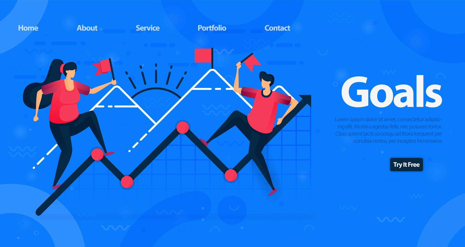 sito Web e modello di pagina di destinazione per le imprese. motivazione per raggiungere obiettivi più elevati e ottenere un aumento del grafico nella finanza aziendale. illustrazione vettoriale per web, pagina di destinazione, banner, app mobili