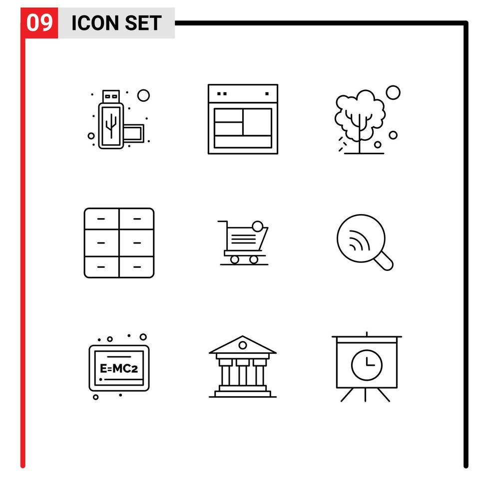 mobile interfaccia schema impostato di 9 pittogrammi di carrello mobilia asciutto arredamento riscaldamento modificabile vettore design elementi