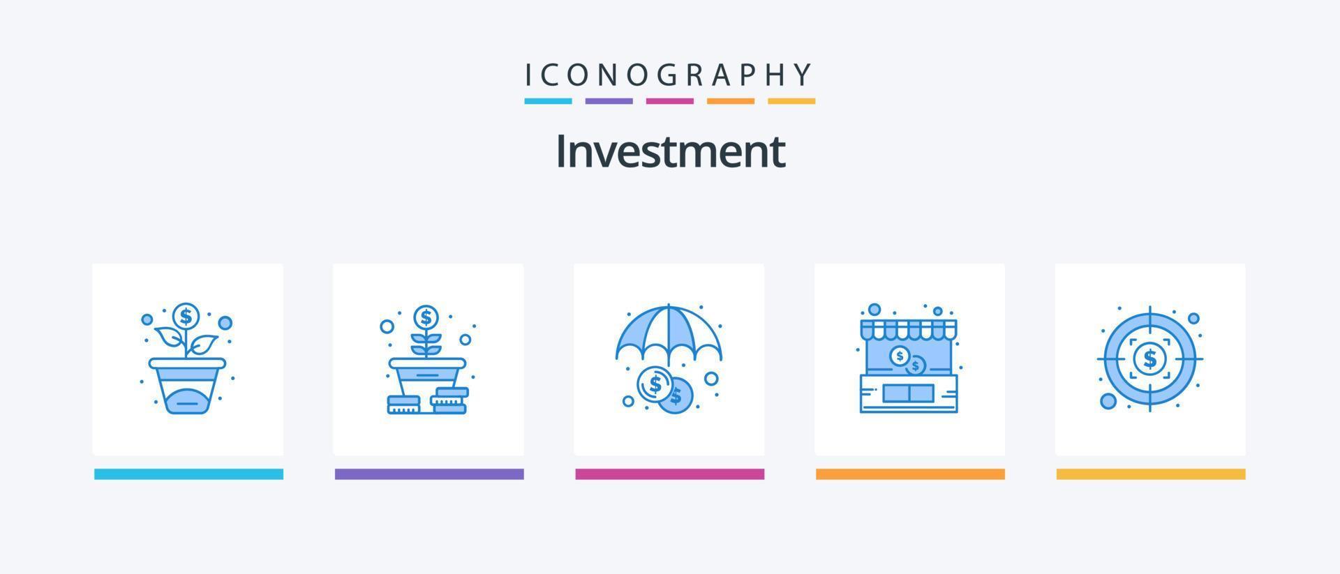 investimento blu 5 icona imballare Compreso . investimento. assicurazione. dollaro. negozio. creativo icone design vettore