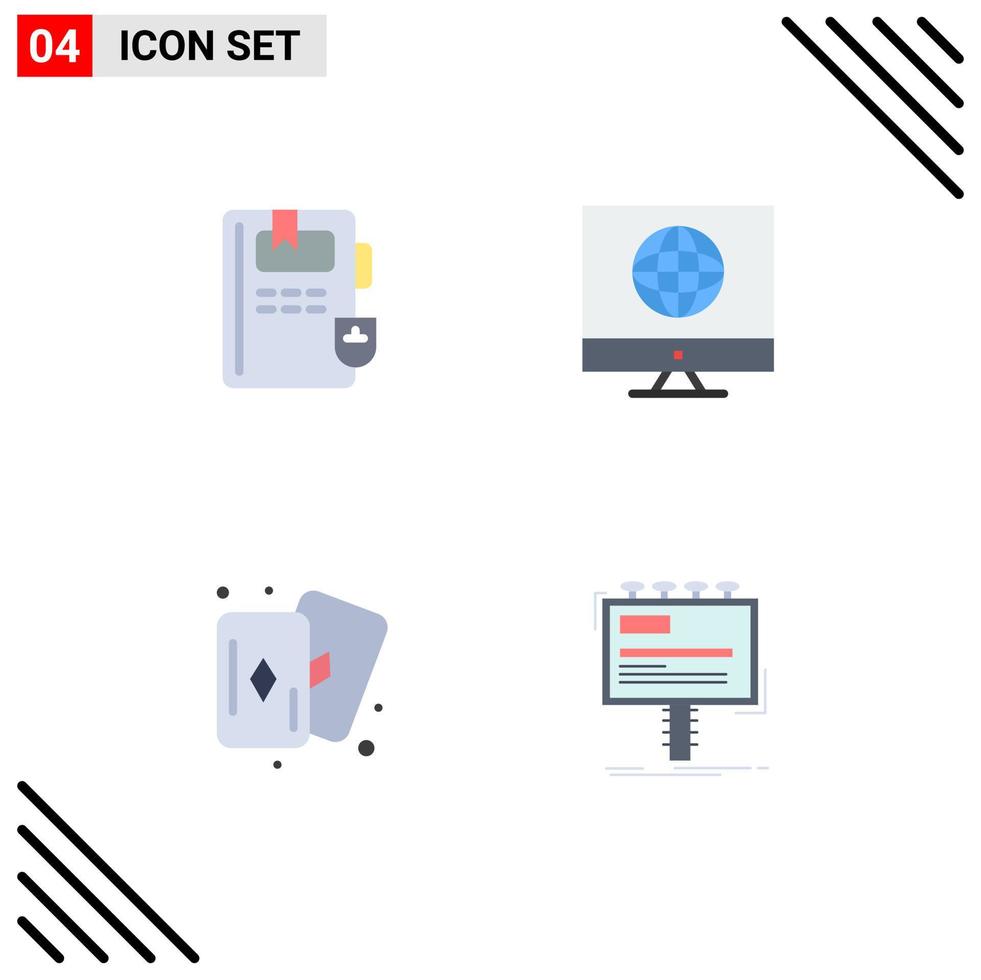 moderno impostato di 4 piatto icone pittogramma di libro carta comunicazione ragnatela annuncio pubblicitario modificabile vettore design elementi