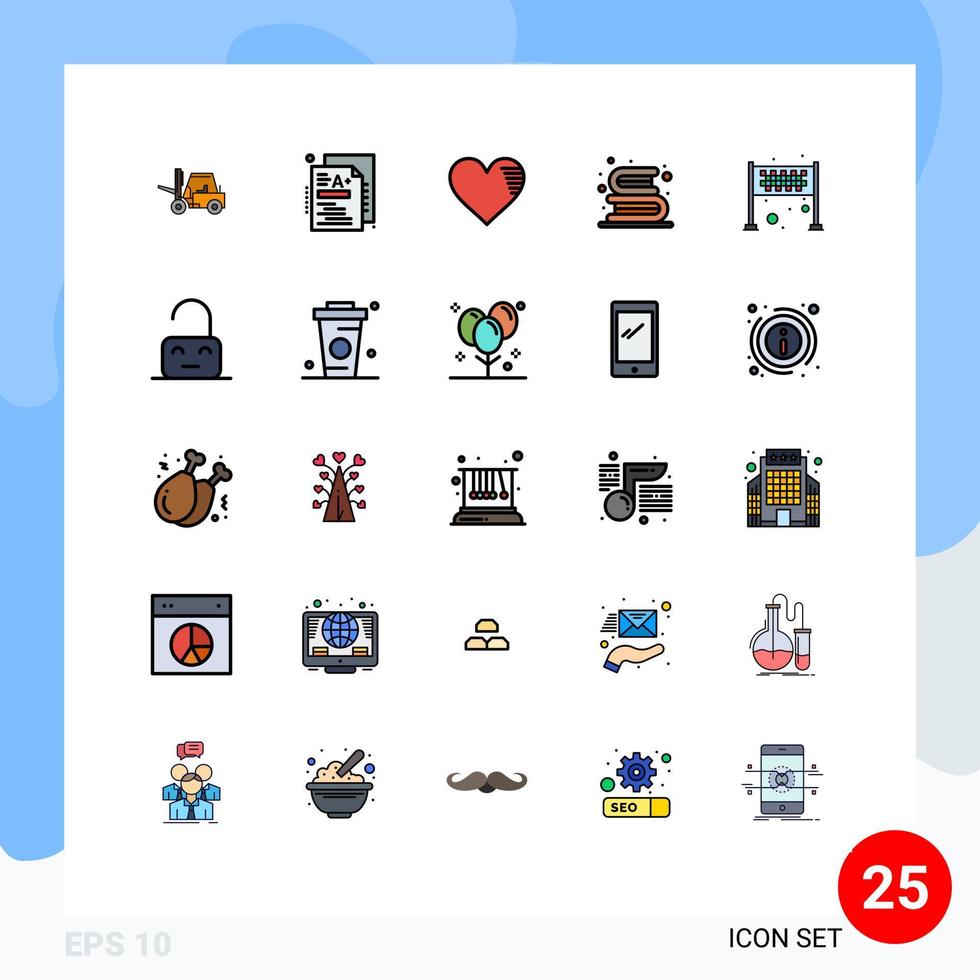 mobile interfaccia pieno linea piatto colore impostato di 25 pittogrammi di leggere formazione scolastica cuore libri rapporto modificabile vettore design elementi