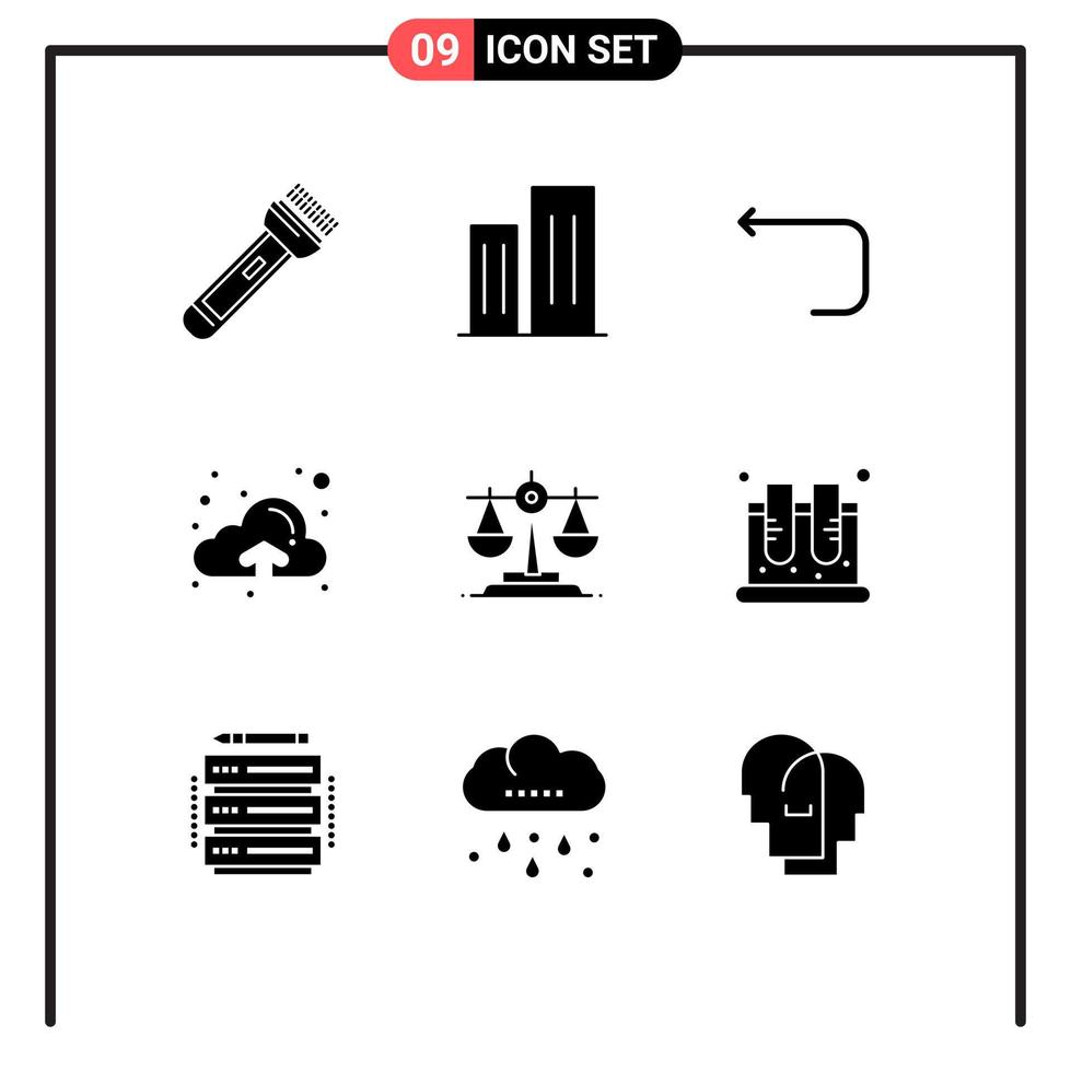 mobile interfaccia solido glifo impostato di 9 pittogrammi di equilibrio su quartiere nube ciclo continuo freccia modificabile vettore design elementi