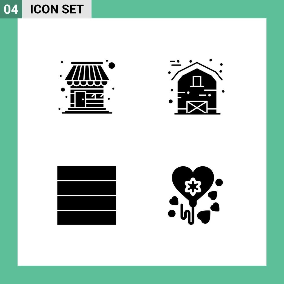 4 creativo icone moderno segni e simboli di edificio wireframe mercato Casa compleanno modificabile vettore design elementi