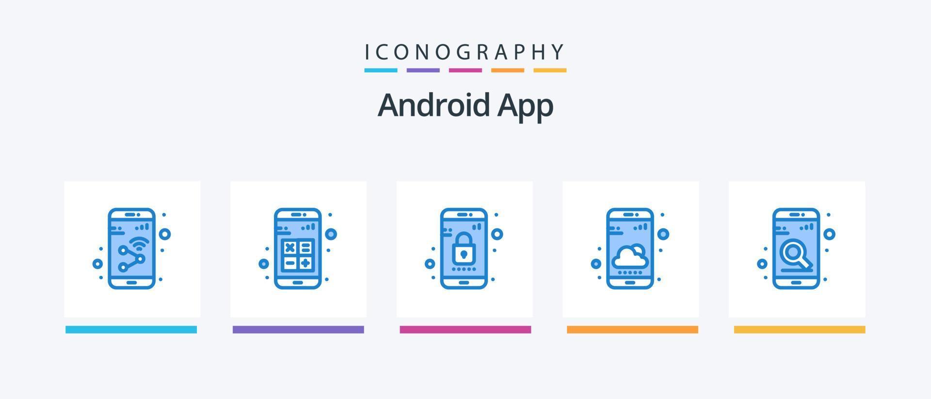 androide App blu 5 icona imballare Compreso tempo metereologico app. smartphone. calcolatrice. Telefono. mobile. creativo icone design vettore
