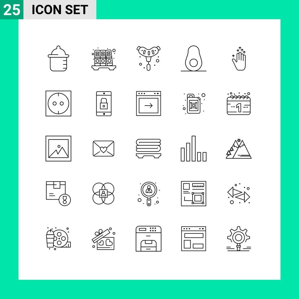 moderno impostato di 25 Linee e simboli come come presa di corrente su griglia mano freccia frutta modificabile vettore design elementi